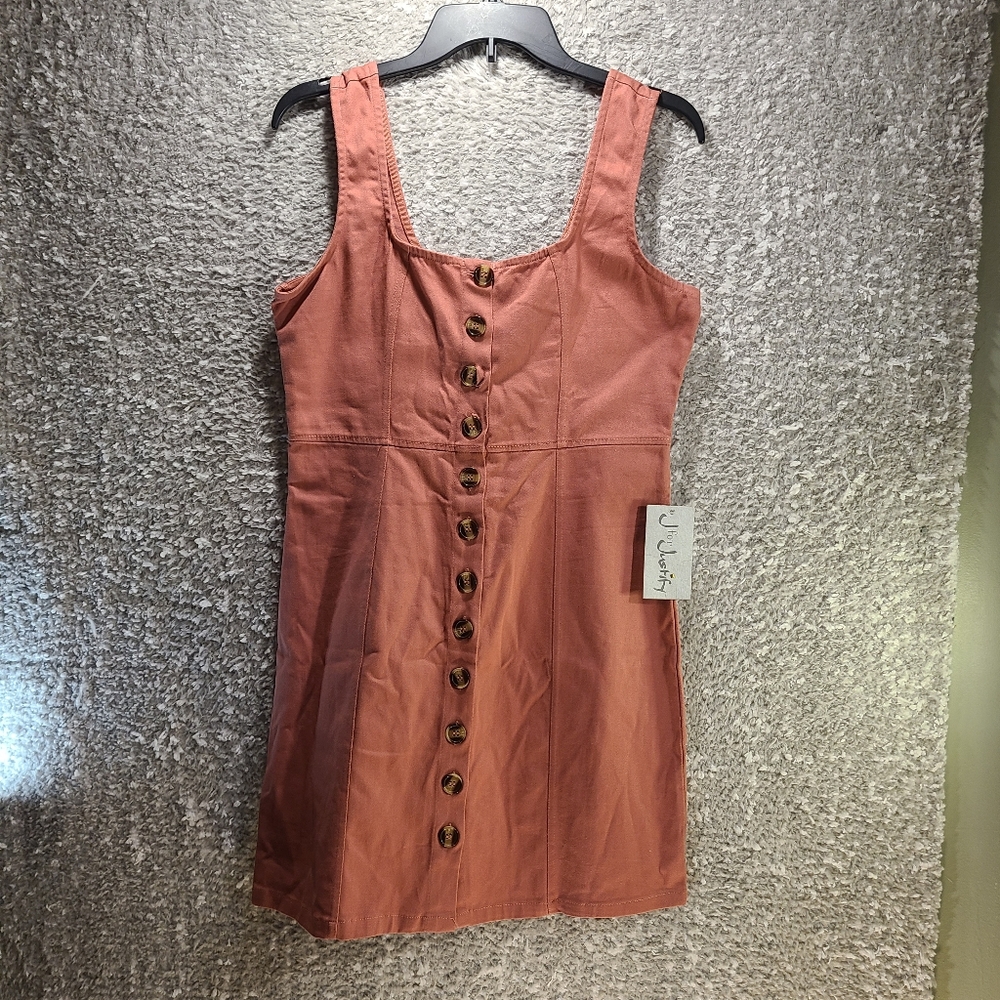 J for Justify Women's Dress Mini Denim Button-Up Sleeveless Pink M NWT